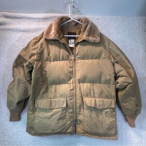 Vintage Squire Down Bomber Beige Jacket Made in Canada Faux Fur Plaid 70s
